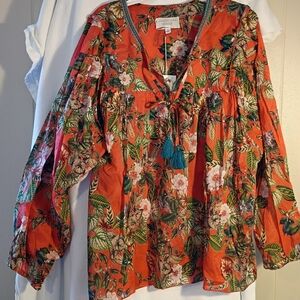 Johnny Was Orange Floral Blouse